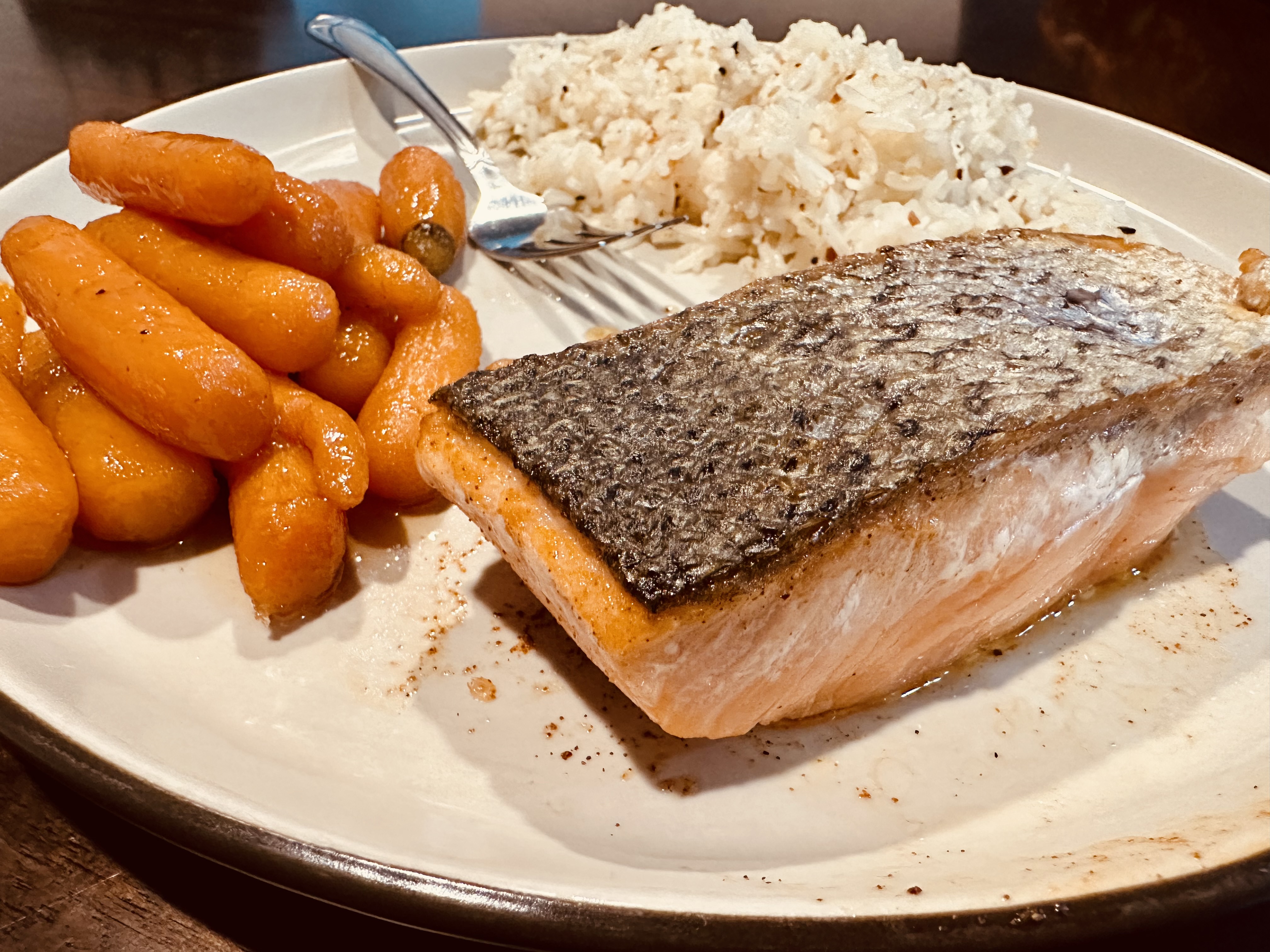 Sous Vide Salmon Dinner with Jasmine Rice and Glazed Carrots